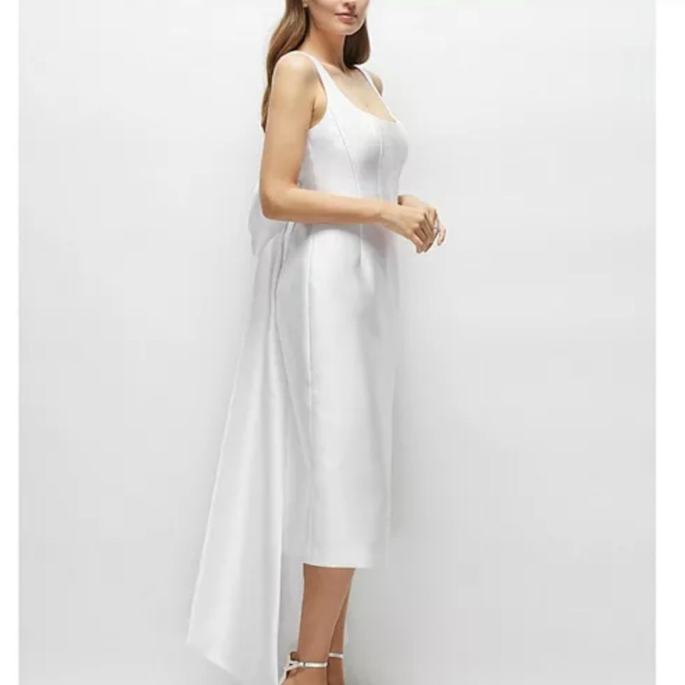 ALFRED SUNG White Bow Back Satin Twill Scoop Neck Corset Dress - Picture 3 of 6